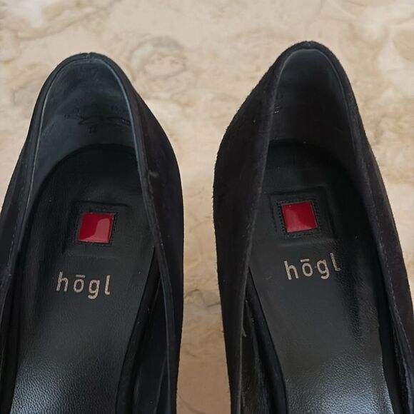 Hogl Suede Leather Kitten Heels Gold Tone Buckle 6-6.5 - Picture 8 of 13